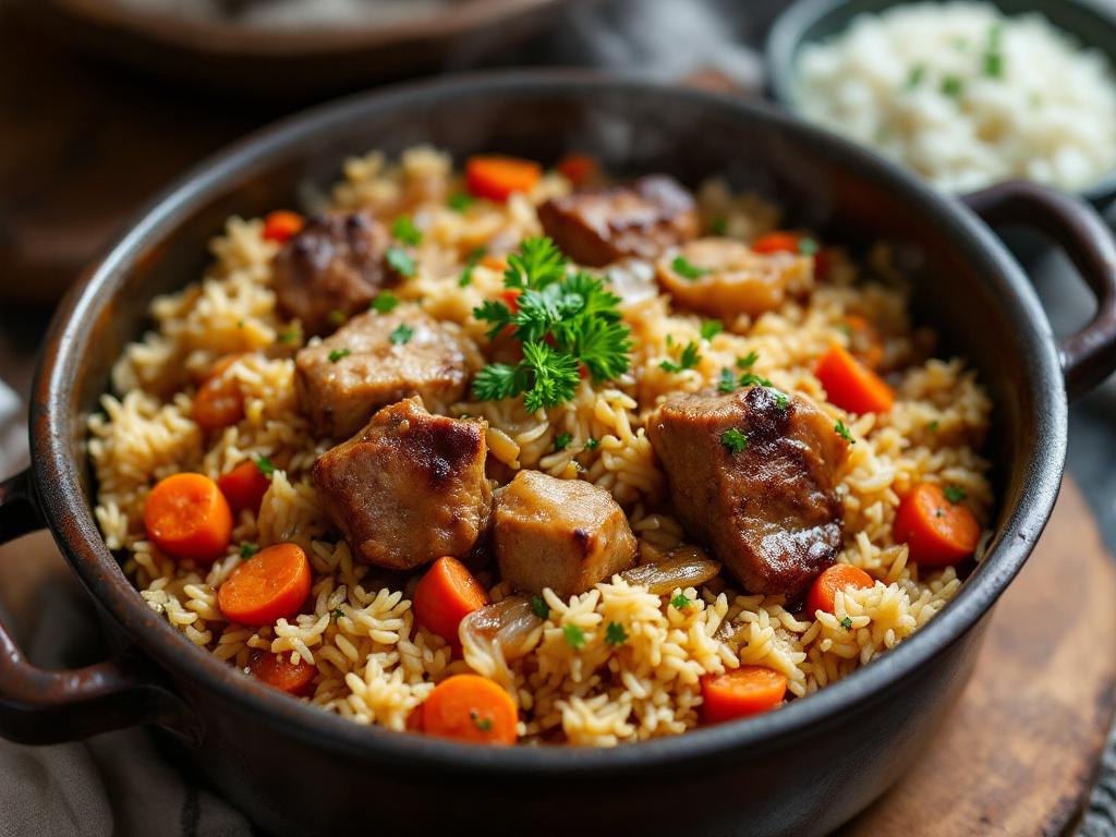 Braised Pork Shoulder with Basmati Rice, Onions, and Carrots image