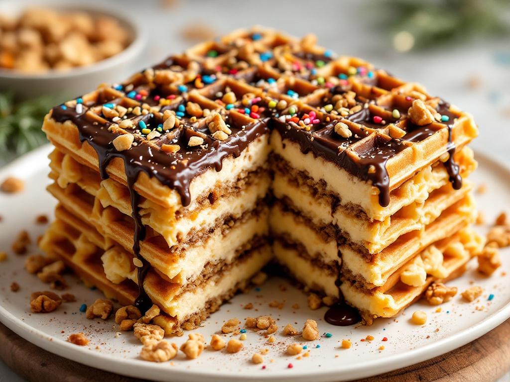 Festive Waffle Cake with Condensed Milk, Nuts, and Dried Fruit image