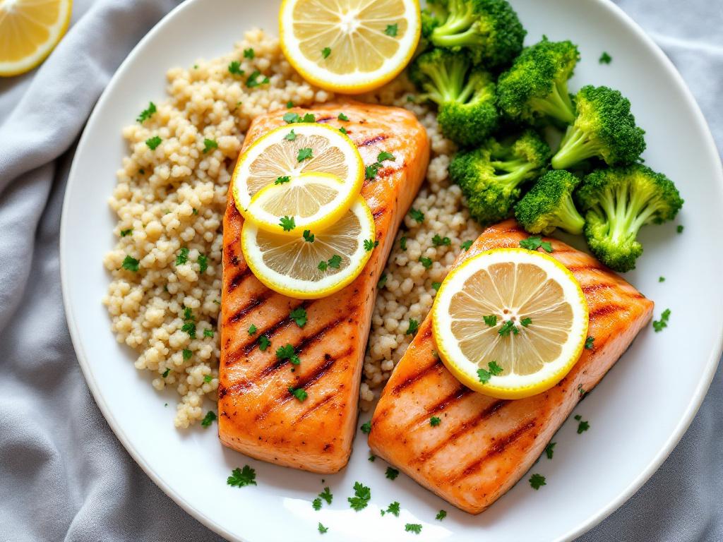 Grilled Salmon with Quinoa and Steamed Broccoli image