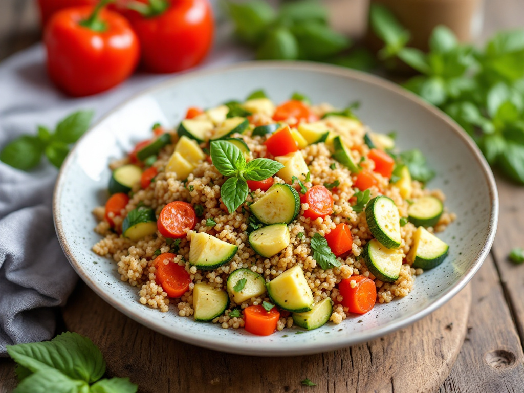 Low-histamine quinoa vegetable skillet with chicken breast image