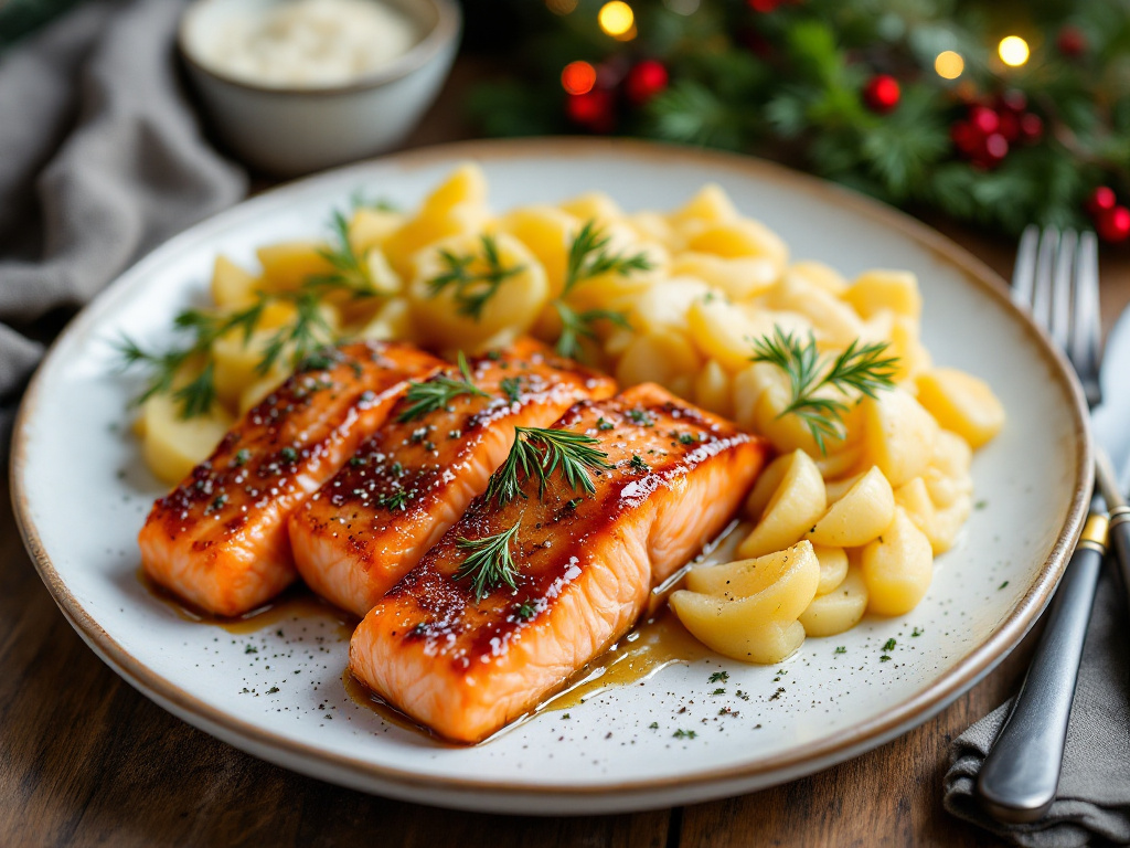 Quick Christmas Menu: Salmon Fillet with Honey-Mustard Glaze and Potato Gratin image