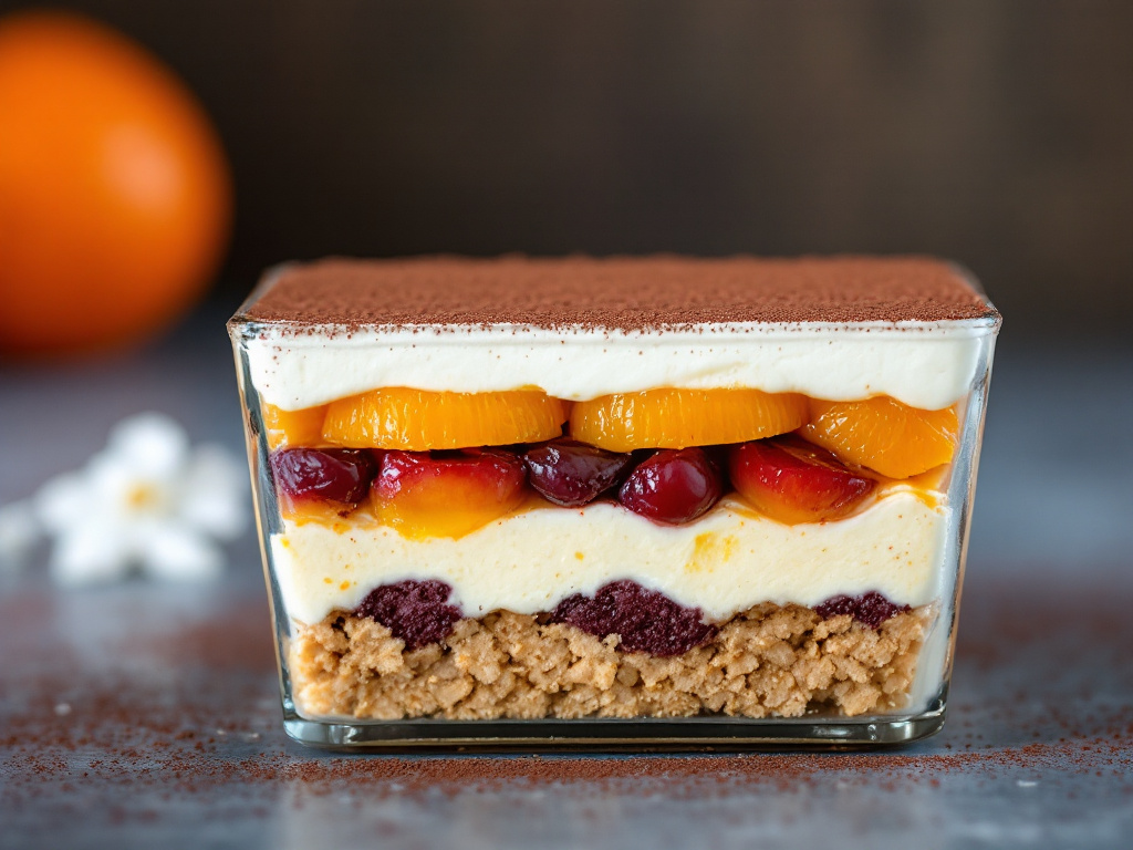 Vegan plum tiramisu with orange and cantuccini image